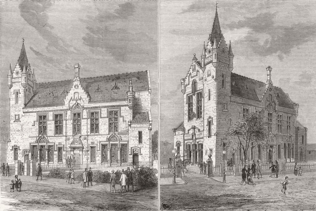 SCOTLAND. Burgh Hall, Crosshill & Govan Hill, Glasgow 1880 old antique print